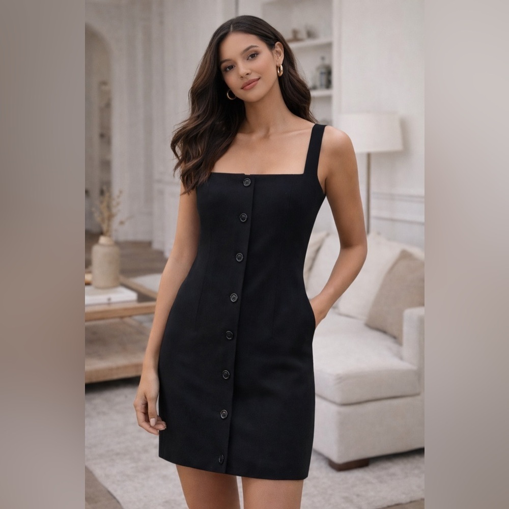 Loulou Studio Idon 100% Virgin Wool Black Mini Dress L Parisian Sheath